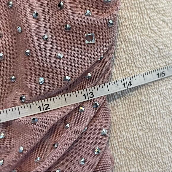 Blush Pink Bedazzled Maxi Dress SZ SM One-Shoulder Ruched Y2K Glam Gown Windsor - Picture 4 of 5